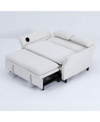  Beige Striped Sofa Bed - Adjustable Arms & Back - 65.74-inch