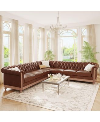 Comfy Large Sectional Sofa with Wooden Legs, Retro Style for Living Room