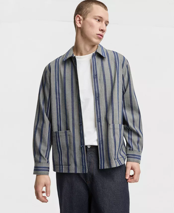 Men's Relaxed-Fit Striped Overshirt