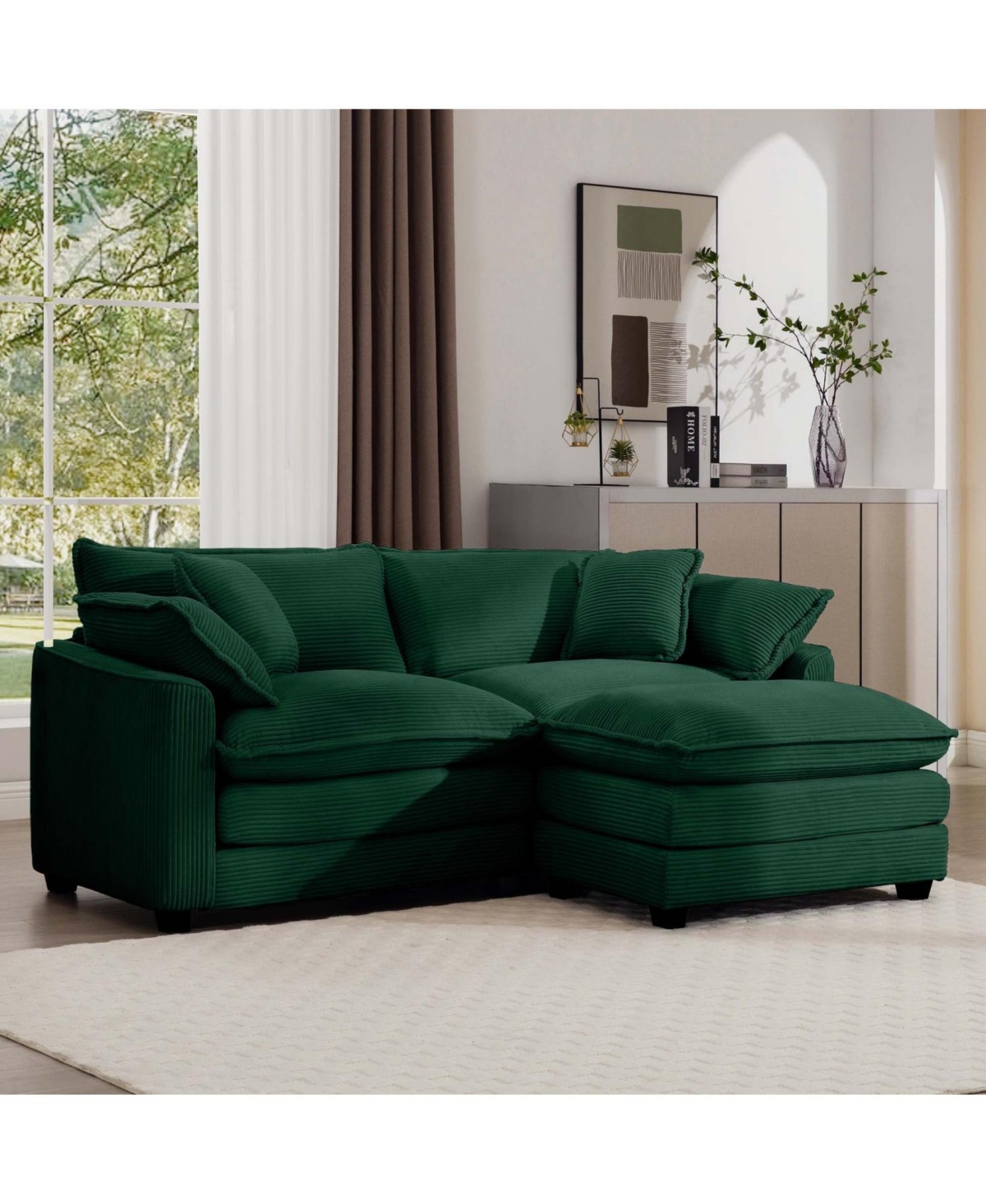 Streamdale Furniture Corduroy Two-Seater Sofa with Ottoman