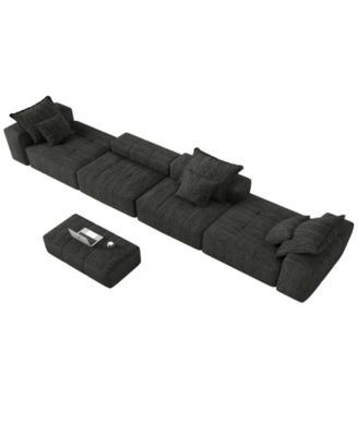 Modern Oversized Chenille Sectional Sofa with 6 Pillows, Black