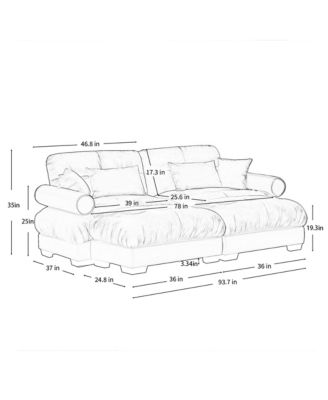 Velvet 2-Seater Sofa with Ottoman, Bolsters, Pillows - Reading Room