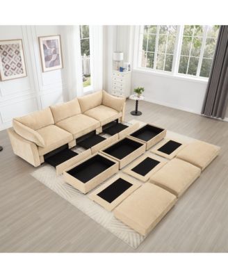 + 3-Seater with Footstools + Chenille + Under-Seat Drawers + Sofa
