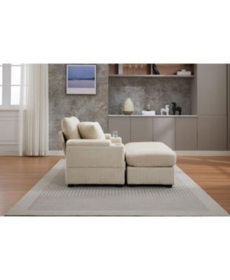 Corduroy Chaise Lounge Sofa w/ Ottoman, Storage & Cupholders