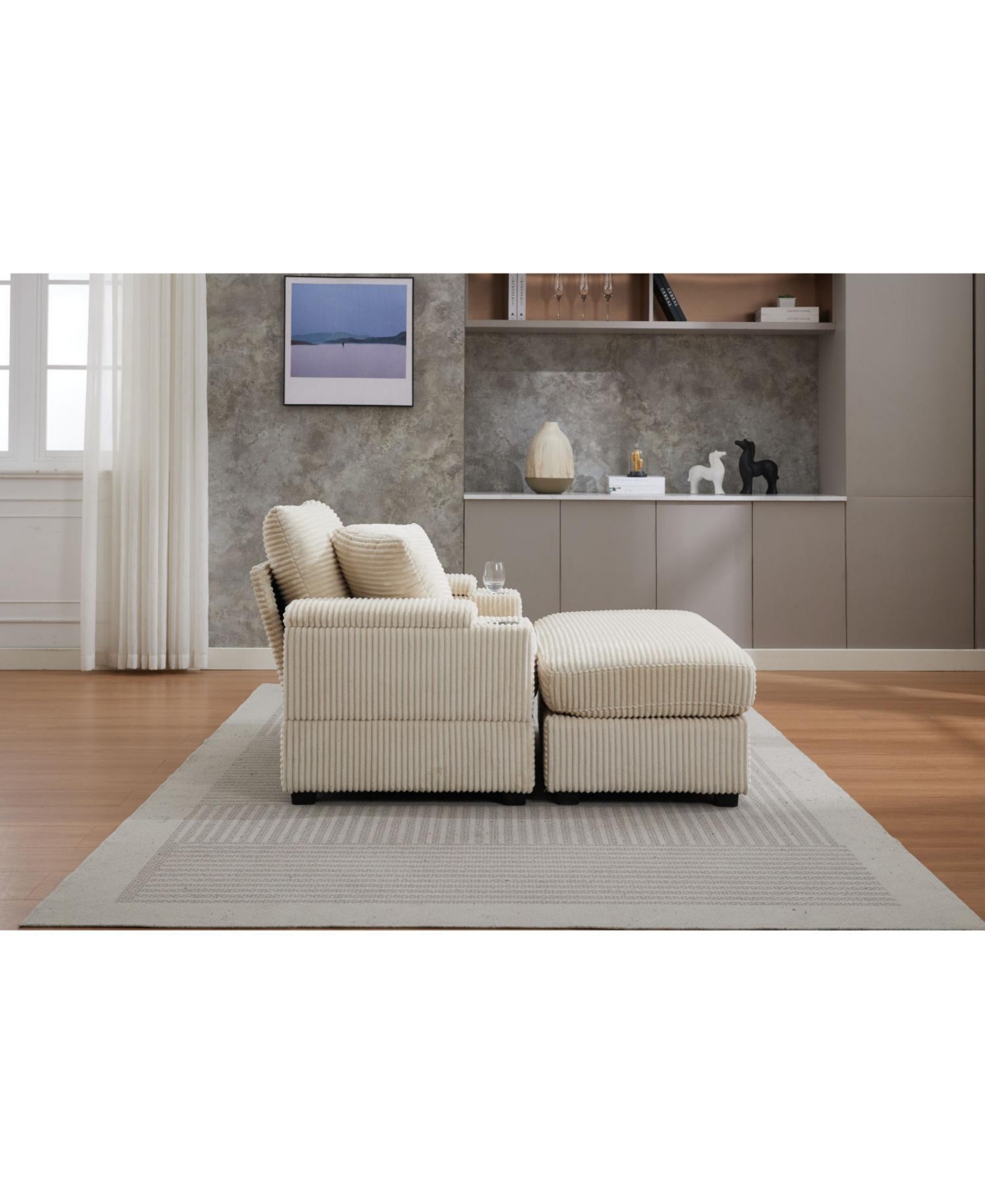 Streamdale Furniture Streamdale Corduroy Chaise Lounge Sofa w/ Ottoman