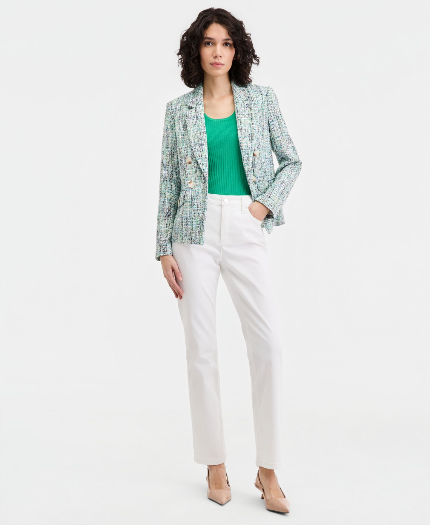 Женский пиджак Jones New York Faux Double Breasted Tweed Blazer, цвет: Разноцветный — фото 5