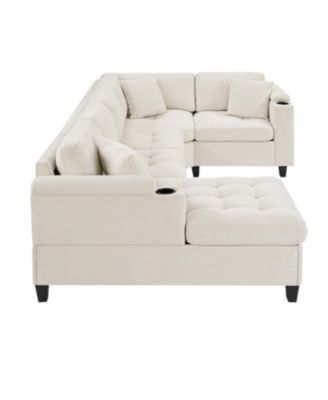 Modern U-Shaped Sectional Sofa with USB & Storage, Beige