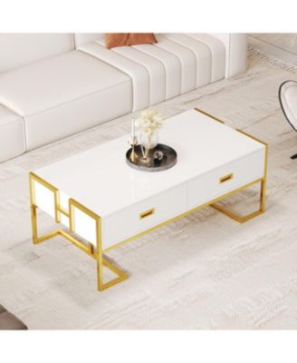 Modern Black Rectangular Coffee Table with 4 Drawers and Gold Base in 47.3"
