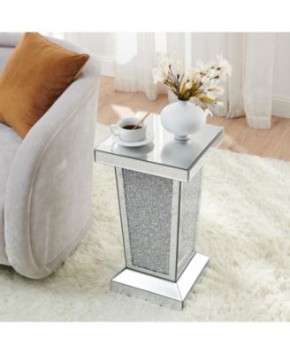 Mirrored Crystal End Table - Modern Accent Side Table