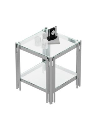 Modern Tempered Glass Top End table with Silver Stainless Steel Frame