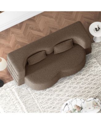 Teddy Fabric Foam Sleeper Sofa Bed with 2 Pillows - Brown