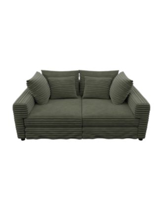  Corduroy 4-Seat Sofa, Modern Comfy Cloud Couch with Pillows, Green