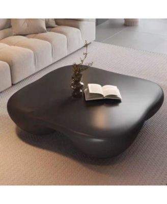 Modern Coffee Table Faux Travertine Textured for Livingroom/Office,black