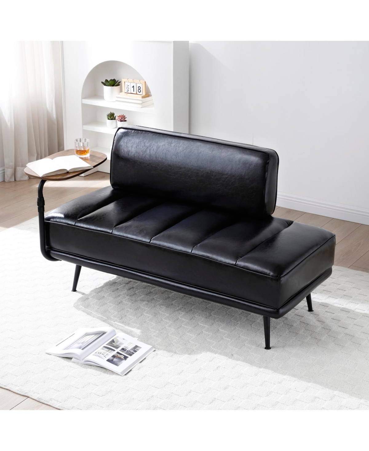 Streamdale Furniture + 55" + Black Faux Leather + Swivel Tray & Metal Legs + Bed Bench