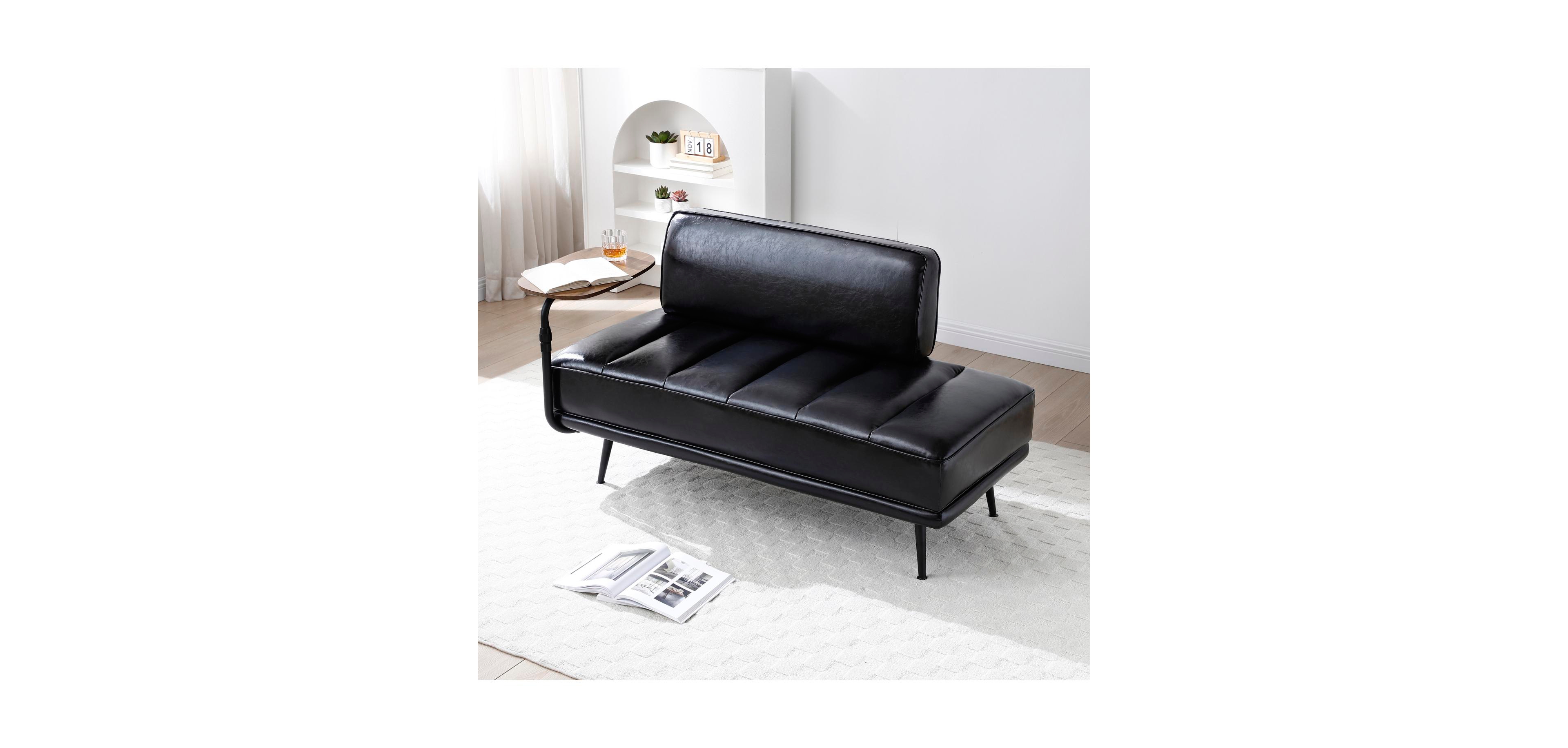 Streamdale Furniture + 55" + Black Faux Leather + Swivel Tray & Metal Legs + Bed Bench