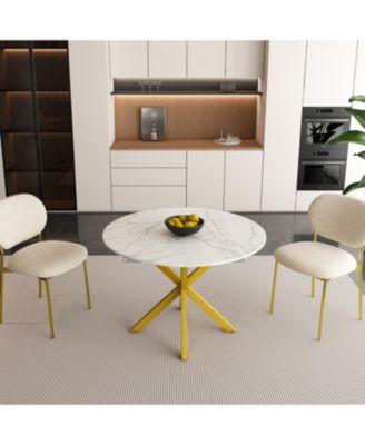 Round Extendable Dining Table, Carbon Steel Base (4-6 Seater)