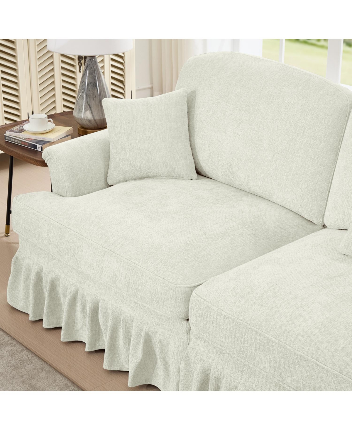 Streamdale Furniture Comfy Modular U-Shape Chenille Sectional Sofa with Ottomans - Beige White