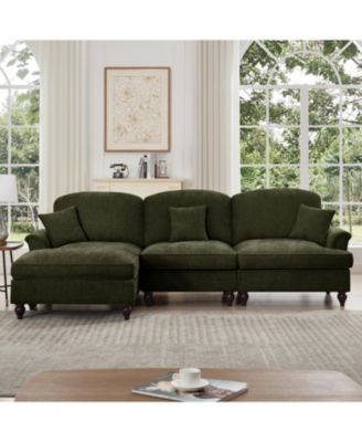 Mid Century Modular Sectional Sofa, Chenille, Ottoman, Green