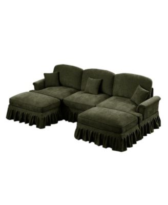 Comfy Modular U-Shape Chenille Sectional Sofa with Ottomans - Green