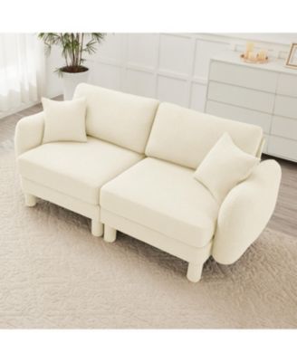  2-Seater Beige Boucle  Shell Armrests Loveseat