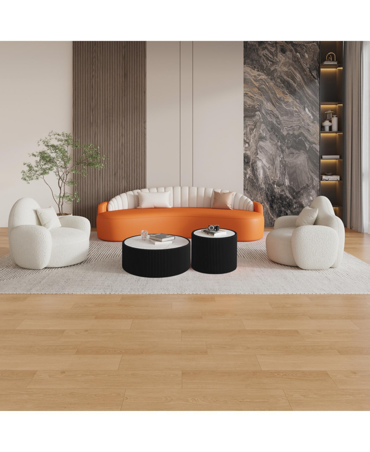 Streamdale Furniture Light Marble Top Leather Coffee Table