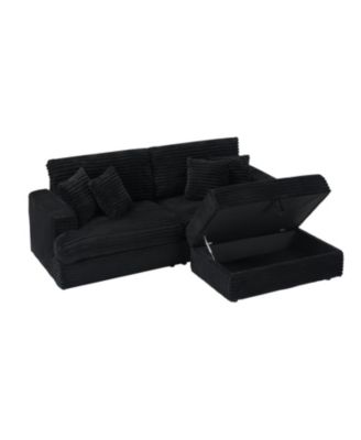 Black Corduroy Sofa w/ Storage Leg & Pillows - Living Room/Office