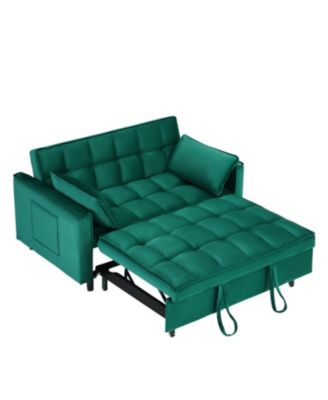  55" Green Velvet Sofa with Pockets & Convertible Design