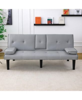 67" PVC Sofa Bed with Foldable Design & Cup Holders