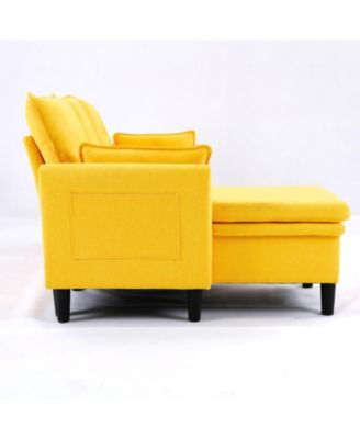  L-Shaped Sectional Sofa w/ Storage - Yellow Cotton-Linen