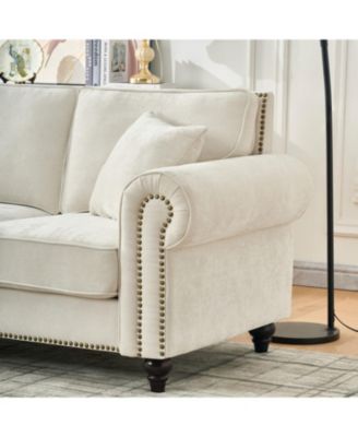 Streamdale Modern 3+2 Seater Chenille Sofa, Rolled Arms, Nailhead Trim - Beige