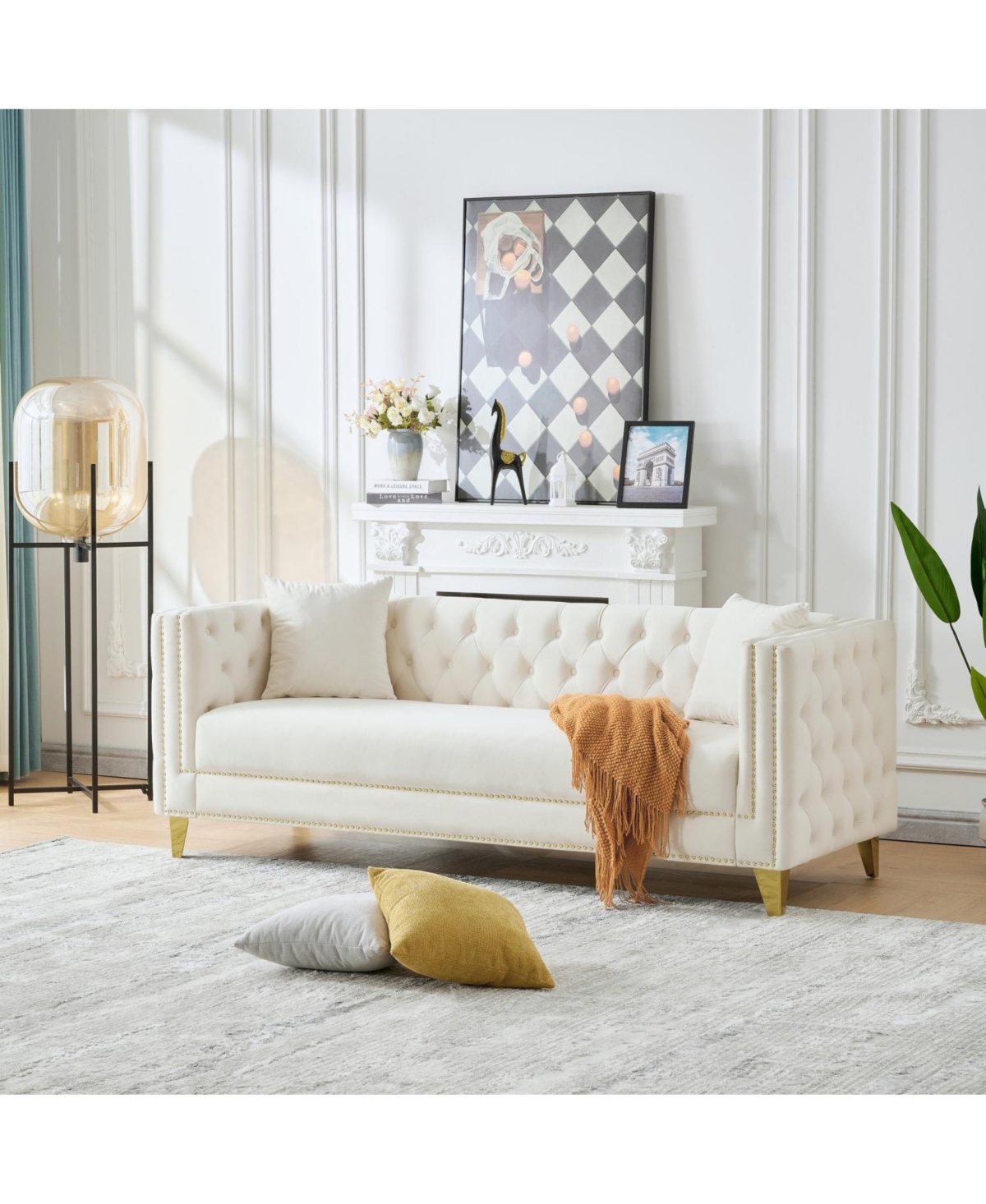 Streamdale Furniture 80" Chesterfield Velvet Sofa, 3-Seater, Button Nailhead