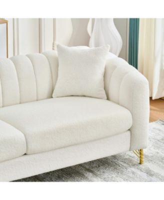 Oversized Chenille Sofa, Modern Tufted Couch, Gold Legs (Beige)