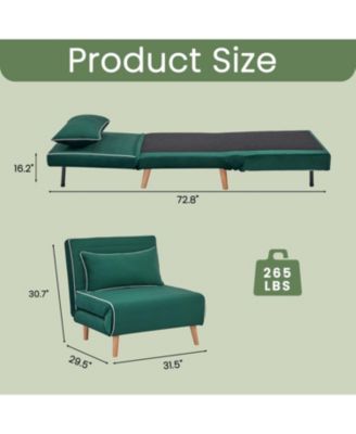 Velvet Foldable Sofa Bed Set - Adjustable Backrest, Green