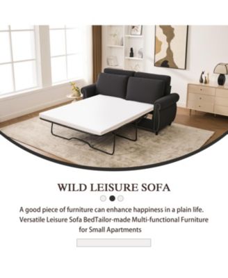 Sleeper Sofa Bed, Pull Out Couch, 2-Seater Linen Convertible Sofa, Dark Gray