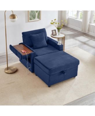 Fluffy Corduroy Lazy Sofa w/ Ottoman, Table & Storage