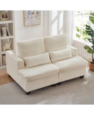 Fluffy Corduroy Loveseat Sofa with Adjustable Back