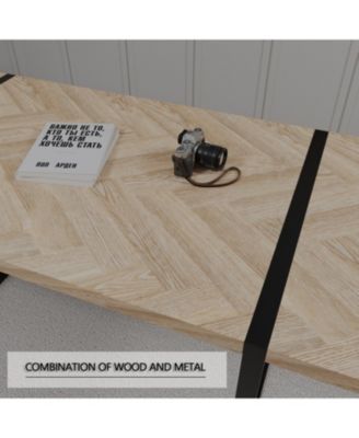  59" Modern Industrial Dining Table, Light Wood, Seats 4-6