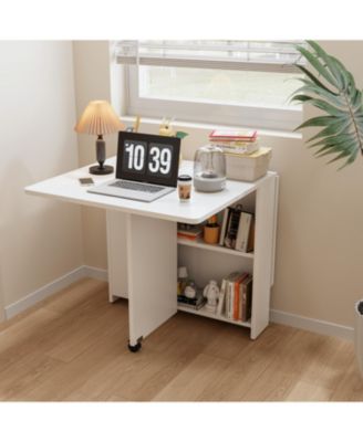 Foldable 51.18" white table for small families display or home use.