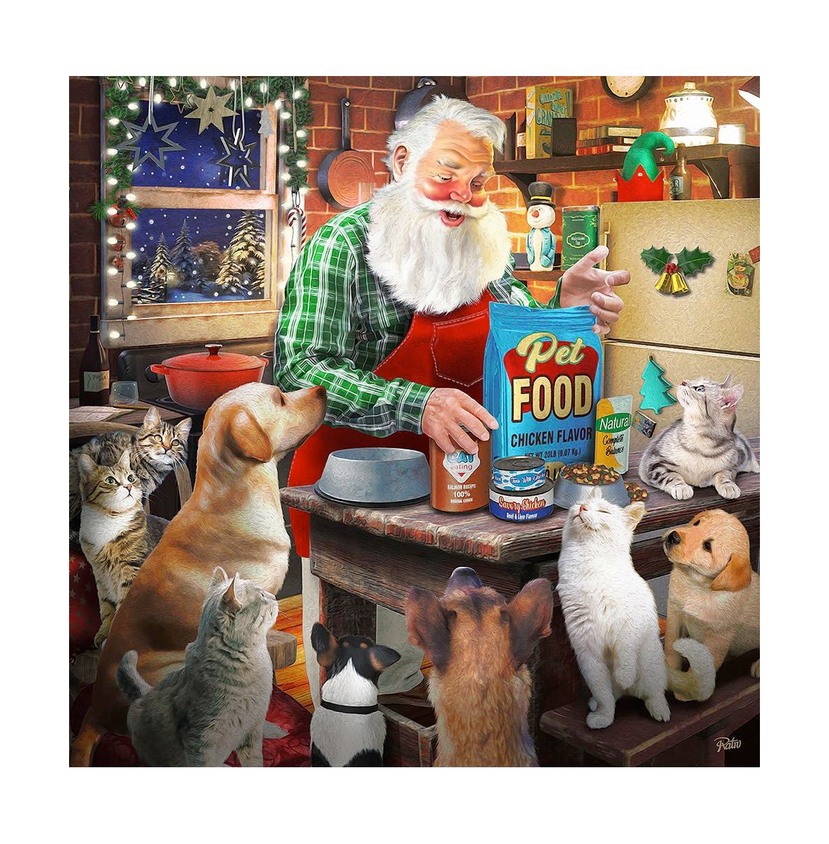 SunsOut Santa and His Pets 500 piece Jigsaw Puzzle for Adults Christmas