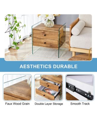 Elegant Double-Drawer Glass Bedside Table