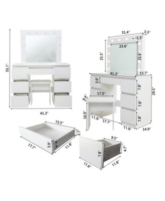 Streamdale Large White Vanity Tables with Mirror and Light