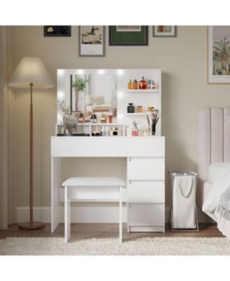 Vanity Desk with Mirror, Storage, Power Strip & Lighting