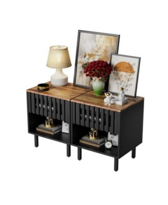 2 Set Nightstands with Grille Striped Doors