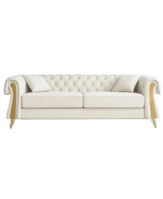 89" Chesterfield Tufted Velvet Sofa, Beige