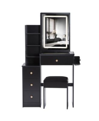 Streamdale Vanity Table, Stool, and LED Mirror with Power Station