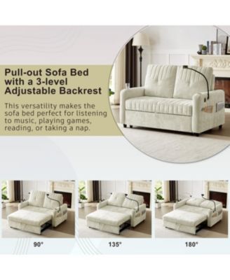 Modern Loveseat Sofa Bed with Pull-Out, Storage, and Ports