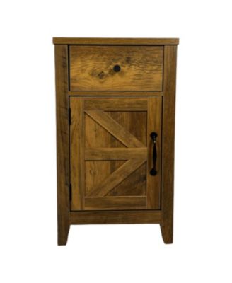 Farmhouse End Table with Storage and Charging Station, Drawer and Barn Door