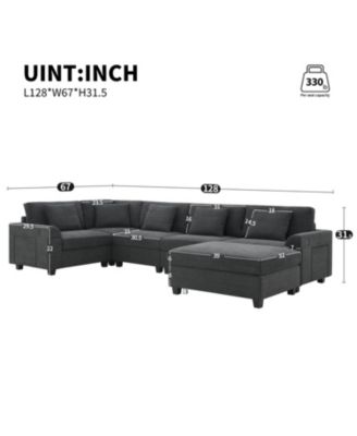 6-Seat U-Shaped Sectional Sofa with Ottoman, Storage, and Charging Ports