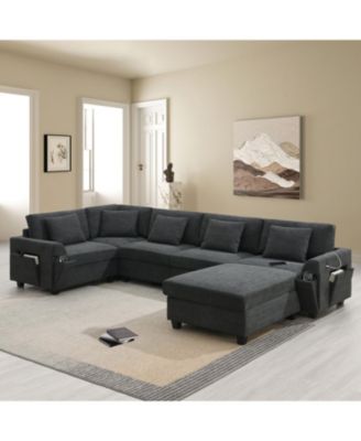 6-Seat U-Shaped Sectional Sofa with Ottoman, Storage, and Charging Ports