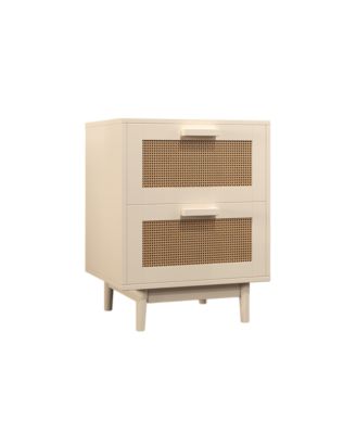 Rattan End Table with Storage Drawers